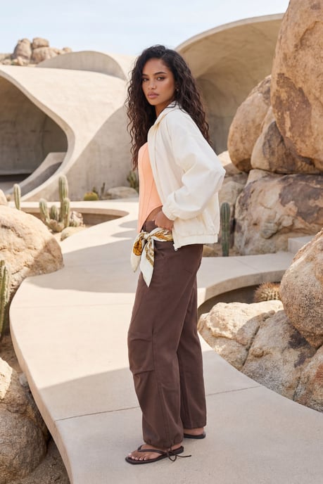 Seam Detail Drawstring Hem Twill Wide Leg Trousers - Image 1