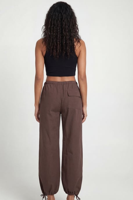 Seam Detail Drawstring Hem Twill Wide Leg Trousers - Image 2