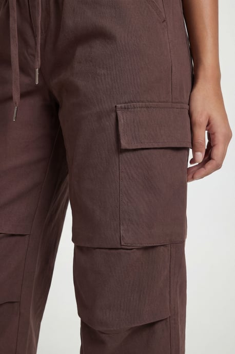 Seam Detail Drawstring Hem Twill Wide Leg Trousers - Image 4