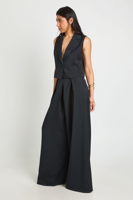 Tall Linen Look Pleat Front Wide Leg Tailored Trousers - Image 3