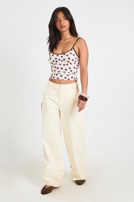 Petite Turn Up Hem Twill Wide Leg Trousers - Image 1