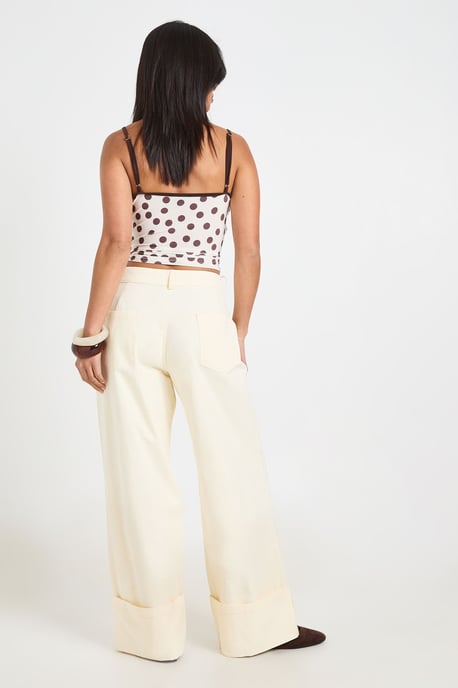 Petite Turn Up Hem Twill Wide Leg Trousers - Image 2