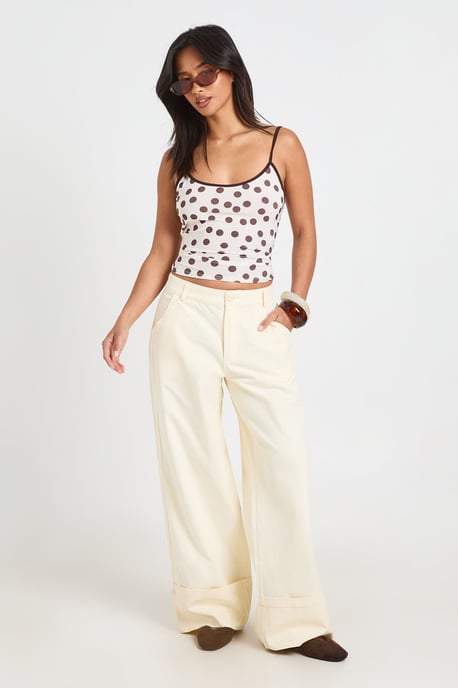 Petite Turn Up Hem Twill Wide Leg Trousers - Image 3
