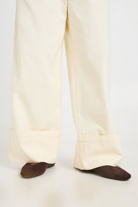Petite Turn Up Hem Twill Wide Leg Trousers - Image 4