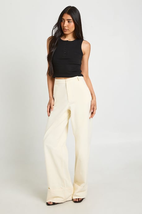 Tall Turn Up Hem Twill Wide Leg Trousers - Image 1