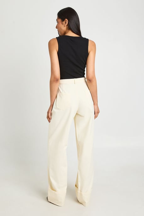 Tall Turn Up Hem Twill Wide Leg Trousers - Image 2