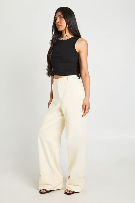 Tall Turn Up Hem Twill Wide Leg Trousers - Image 3
