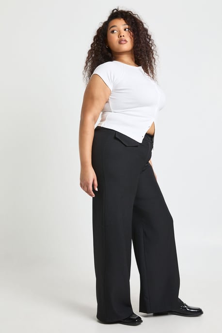 Plus Woven Pocket Detail Wide Leg Trouser - Image 3