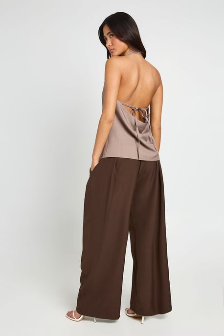 Tie Panel Detail Wide Leg Tailored Trousers - Image 2