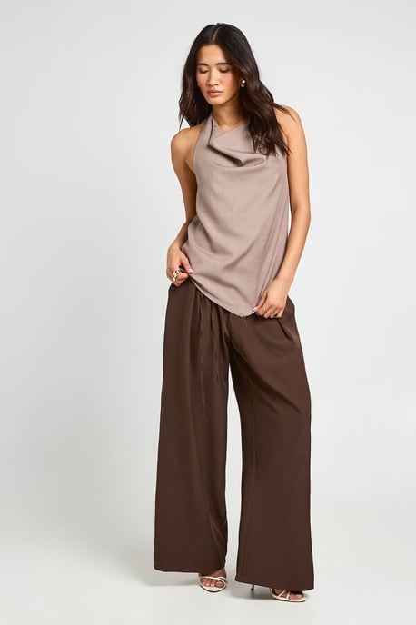 Tie Panel Detail Wide Leg Tailored Trousers - Image 3