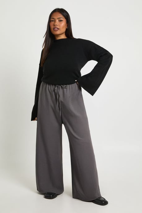 Plus Woven Elasticated Waist Drawstring Wide Leg Trouser - Image 3