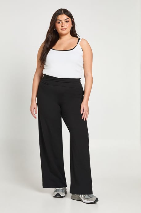 Plus Jersey Fold Over Waist Wide Leg Trouser - Image 1