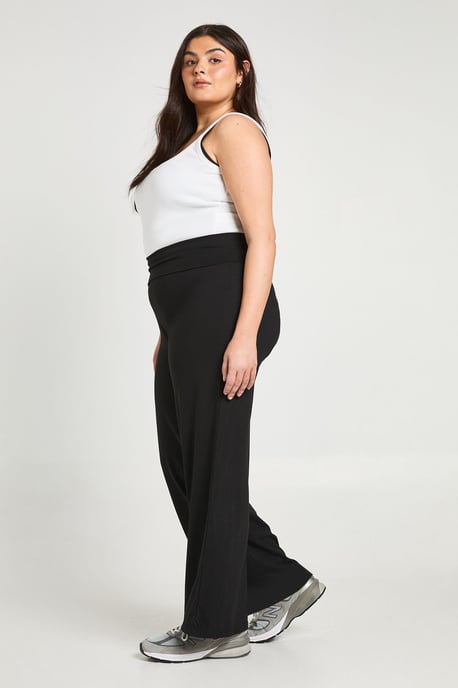 Plus Jersey Fold Over Waist Wide Leg Trouser - Image 3