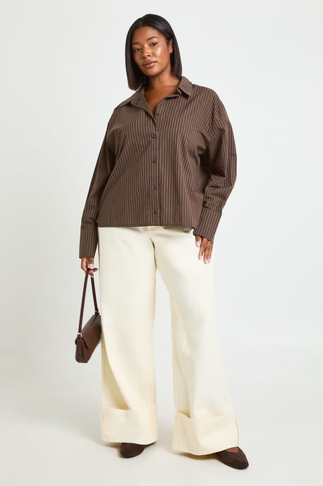 Plus Turn Over Hem Twill Wide Leg Trouser - Image 1
