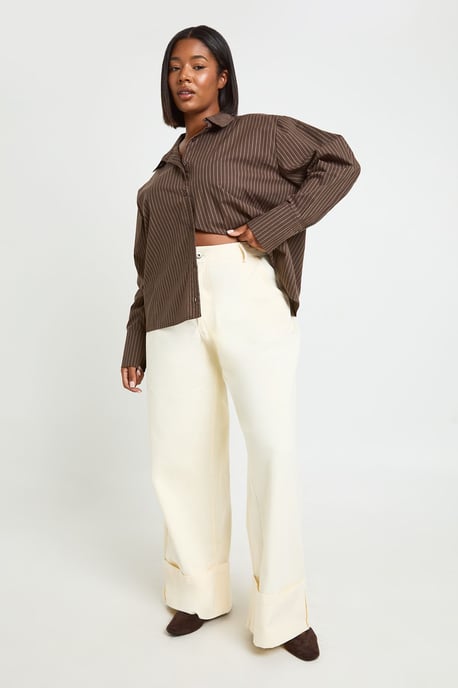 Plus Turn Over Hem Twill Wide Leg Trouser - Image 3
