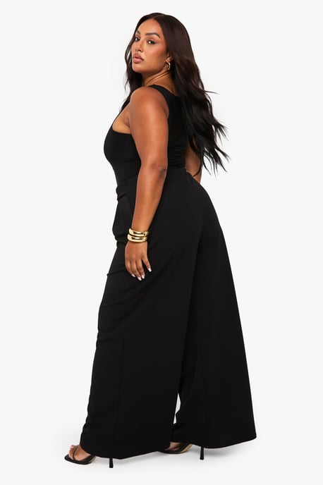 Plus Elasticated Waist Gold Trim Wide Leg Tailored Trouser - Image 2