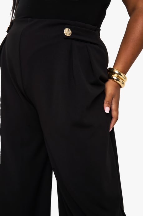 Plus Elasticated Waist Gold Trim Wide Leg Tailored Trouser - Image 4