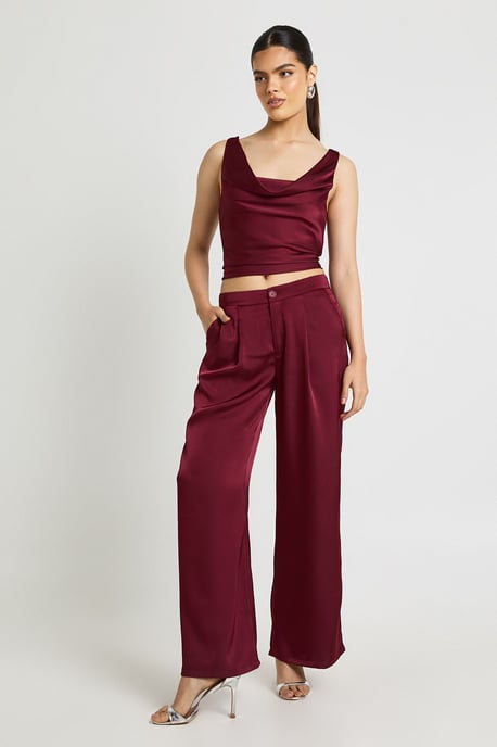 Satin Cowl Neck Cami And Wide Leg Trouser Co-ord - Image 1