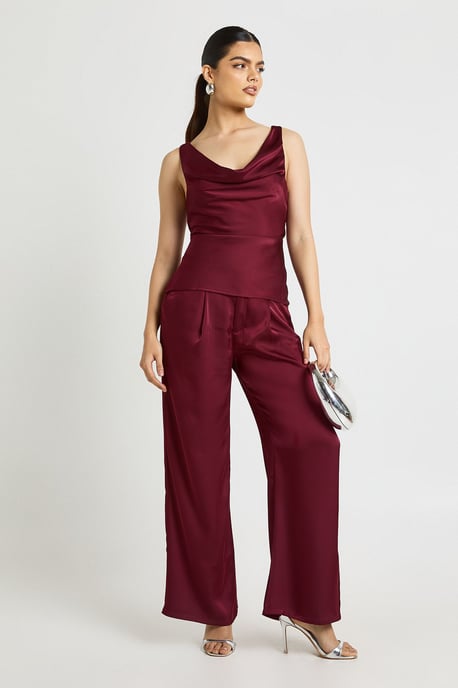 Satin Cowl Neck Cami And Wide Leg Trouser Co-ord - Image 3