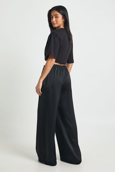 Petite Satin Lace Trim Wide Leg Trousers - Image 2