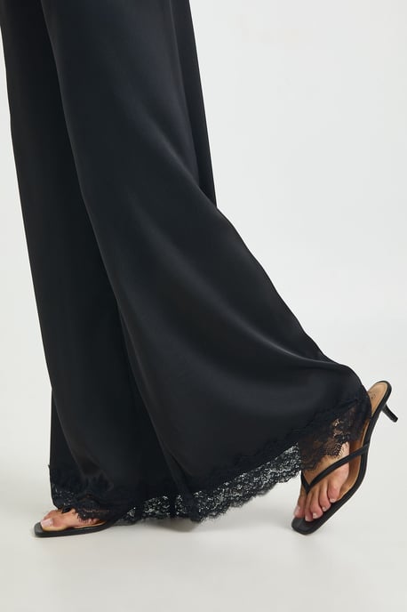 Petite Satin Lace Trim Wide Leg Trousers - Image 4