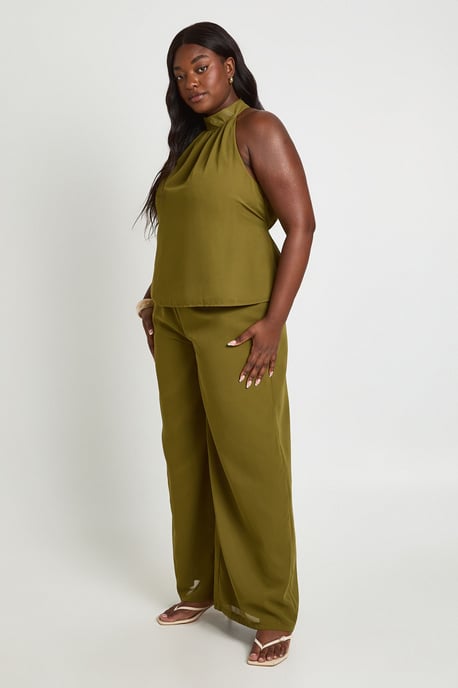 Plus Chiffon Mid Rise Wide Leg Trousers - Image 3
