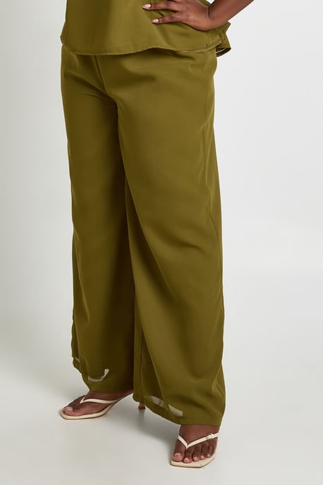 Plus Chiffon Mid Rise Wide Leg Trousers - Image 4