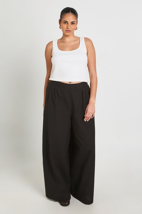 Plus Linen Look Pleated Wide Leg Trouser - Image 1
