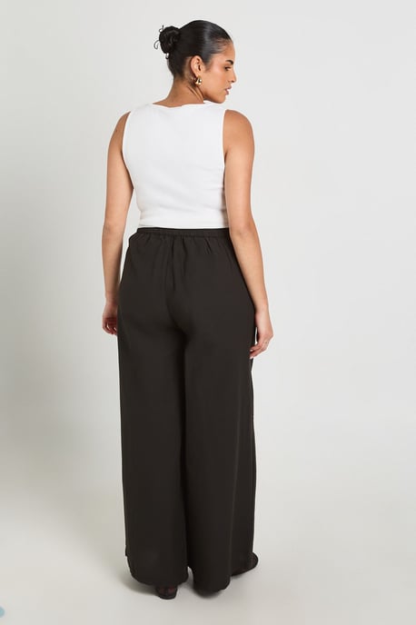 Plus Linen Look Pleated Wide Leg Trouser - Image 2