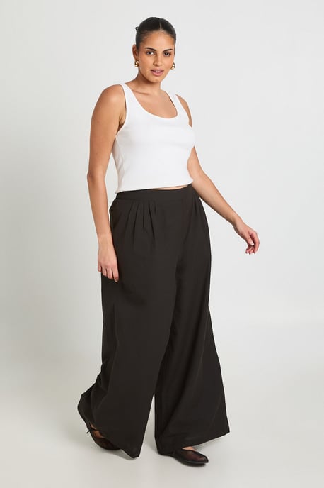 Plus Linen Look Pleated Wide Leg Trouser - Image 3