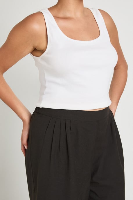 Plus Linen Look Pleated Wide Leg Trouser - Image 4