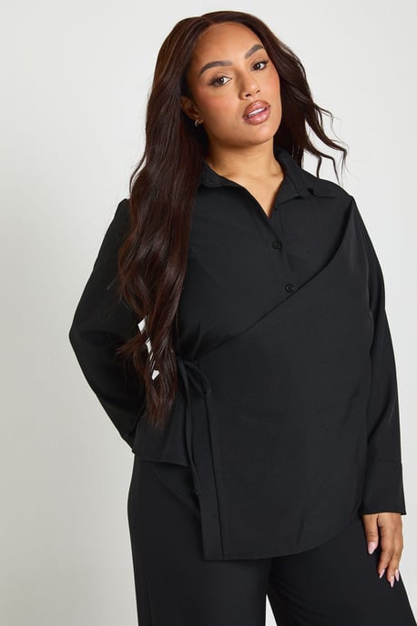 Plus Woven Marl Wrap Shirt and Wide Leg Trouser Co-ord - Image 3