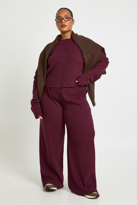 Plus Ribbed Wide Leg Trouser - Image 1