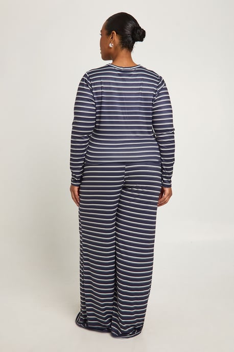 Plus Stripe Long Sleeve Fitted Top And Wide Leg Trouser - Image 2
