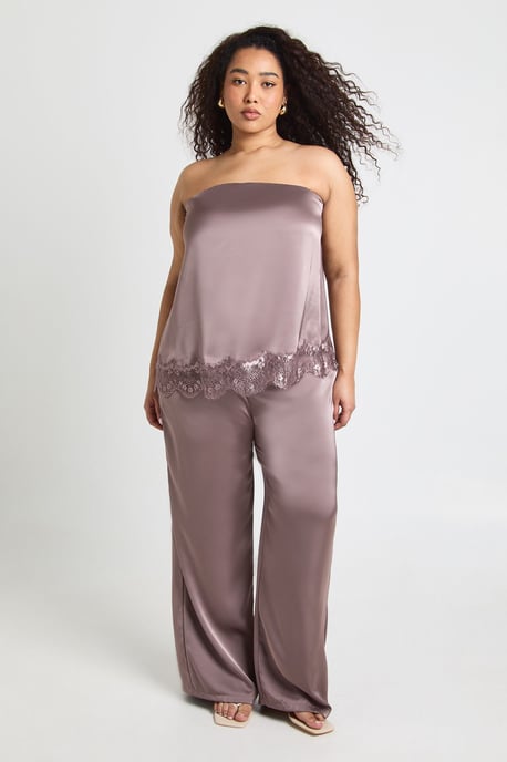 Plus Satin Wide Leg Trousers - Image 1