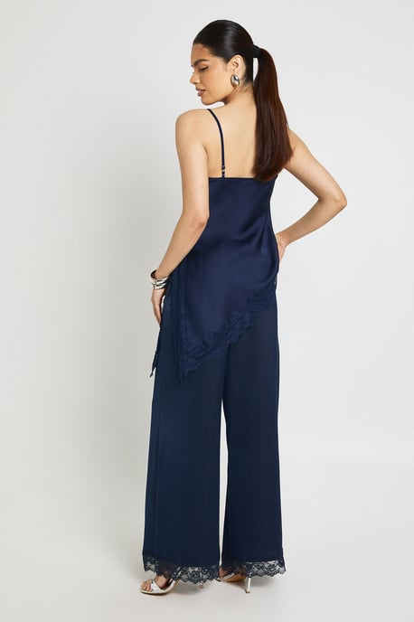 Satin Lace Trim Wide Leg Trousers - Image 2