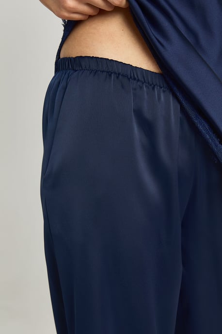 Satin Lace Trim Wide Leg Trousers - Image 4