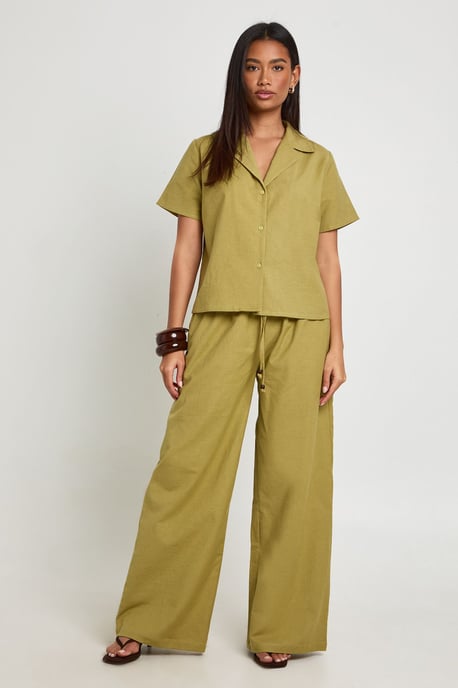 Linen Look Beaded Wide leg Trousers - Image 1