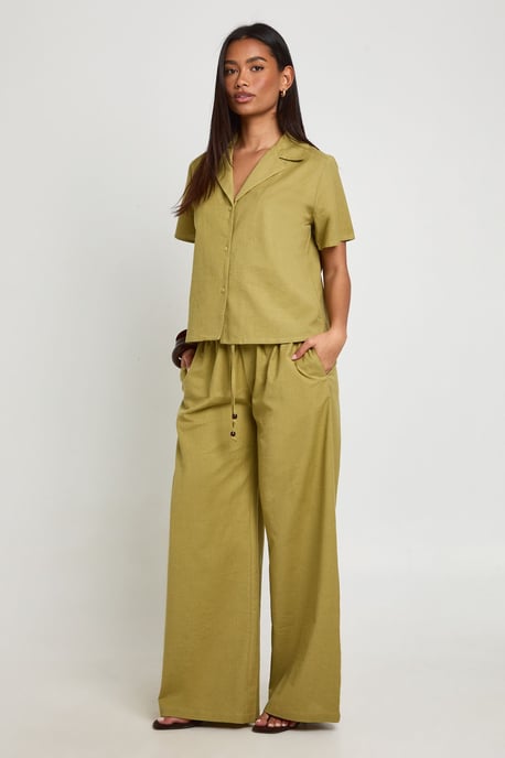 Linen Look Beaded Wide leg Trousers - Image 3