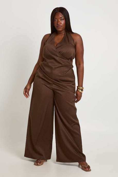 Plus Woven Pleated Wide Leg Trouser - Image 1