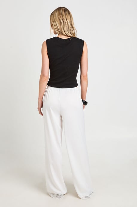 Petite Satin Lace Trim Wide Leg Trousers - Image 2