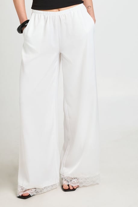 Petite Satin Lace Trim Wide Leg Trousers - Image 4