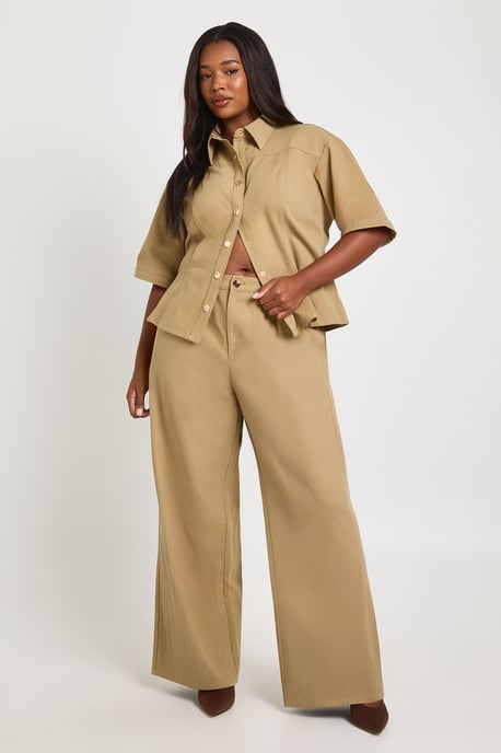 Plus Twill Pleat Front Wide Leg Trouser - Image 1