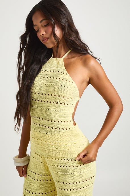 Crochet Knit Halterneck Top and Wide Leg Trouser Co-Ord - Image 3