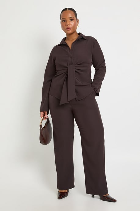 Plus Tied Front Woven Shirt And Wide Leg Trouser - Image 1