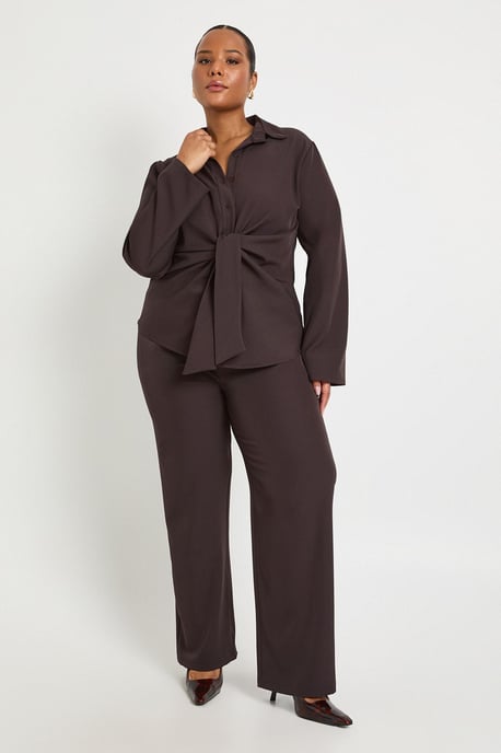 Plus Tied Front Woven Shirt And Wide Leg Trouser - Image 3