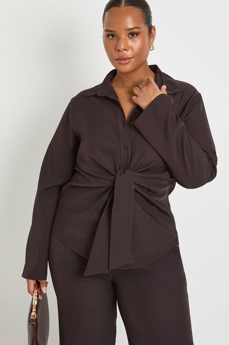 Plus Tied Front Woven Shirt And Wide Leg Trouser - Image 4