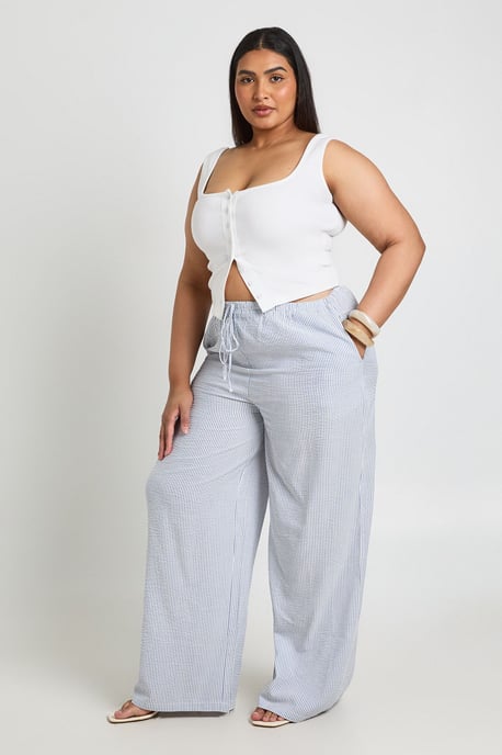 Plus Stripe Drawstring Wide Leg Trouser - Image 3