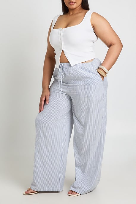 Plus Stripe Drawstring Wide Leg Trouser - Image 4