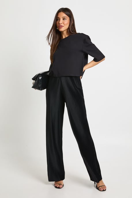 Plisse Mid Rise Wide Leg Trouser - Image 1